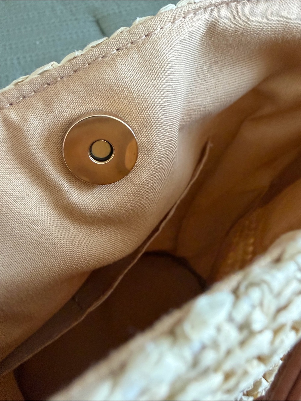 Montce Tan Woven Bucket Bag with Brown Drawstring and Adjustable Strap - Picture 4 of 4